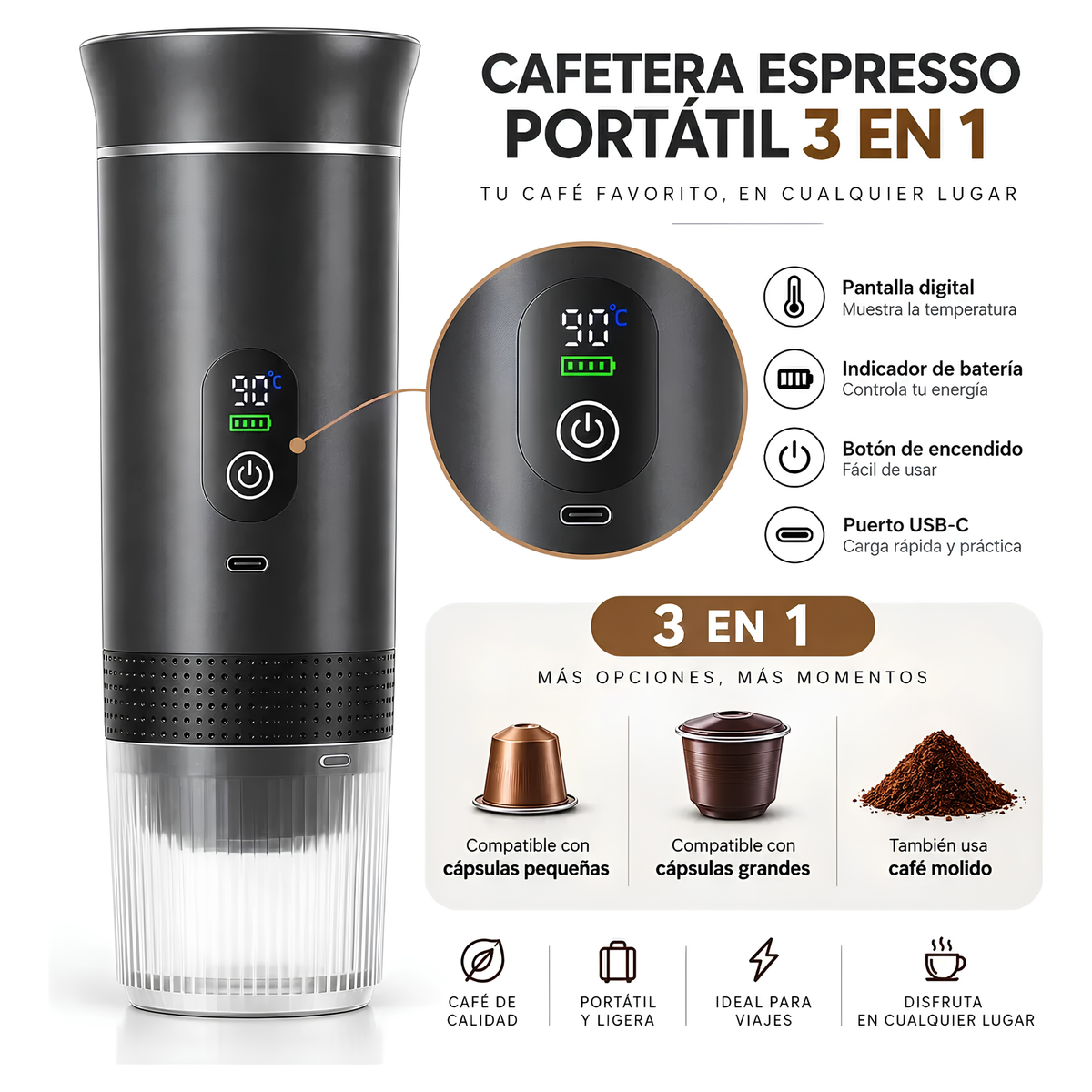 Cafetera Espresso Portátil 3 en 1