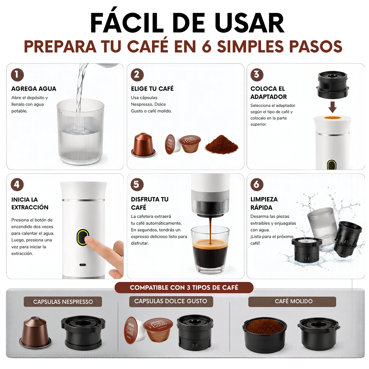 Cafetera Espresso Portátil 3 en 1